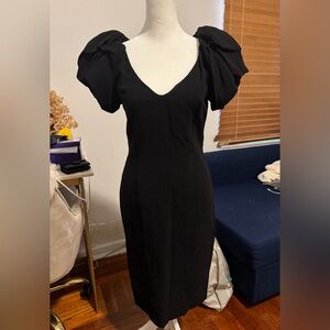 Fendi Black Long Sleeve Dress with Puff Shoulders